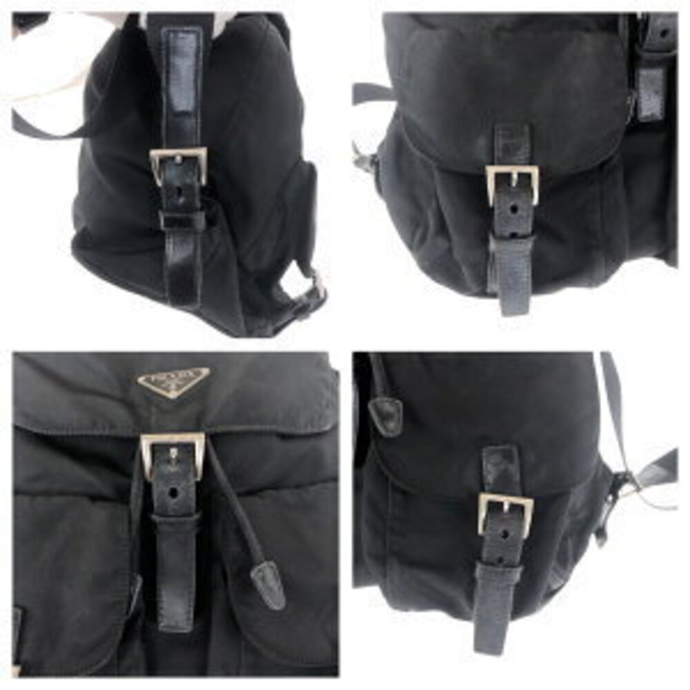 Prada daypack logo black nylon triangular leather plate Tessuto backpack - Picture 5 of 10